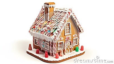 Gingerbread House on White Background, Made with Generative AI Stock Photo