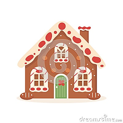 Gingerbread House Winter Cookie with decorative sweet icing candy vector flat illustration design Cartoon Illustration