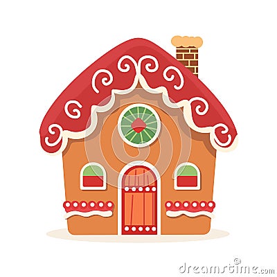 Gingerbread House Winter Cookie with decorative sweet icing candy vector flat illustration design Cartoon Illustration