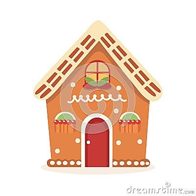 Gingerbread House Winter Cookie with decorative sweet icing candy vector flat illustration design Cartoon Illustration