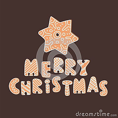 GINGERBREAD LETTERS Merry Christmas Vector Set for Print Stock Photo