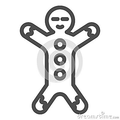 Gingerbread line icon. Ginger cookie in shape of man symbol, outline style pictogram on white background. Christmas Vector Illustration