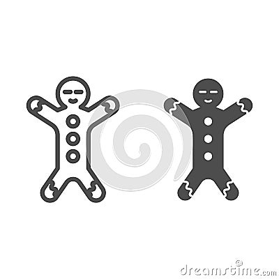 Gingerbread line and solid icon. Ginger cookie in shape of man symbol, outline style pictogram on white background Vector Illustration