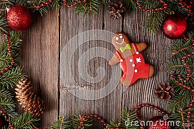 Gingerbread man cookie composition in fir tree Stock Photo