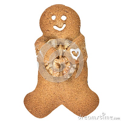 Gingerbread man cookie embrancing walnut Stock Photo