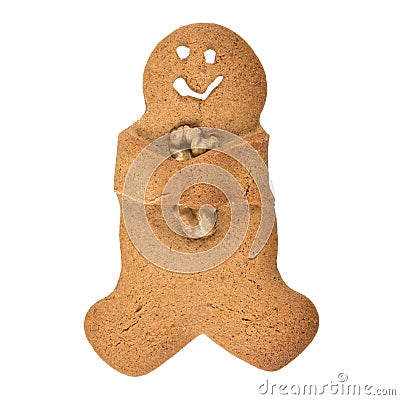 Gingerbread man cookie embrancing walnut Stock Photo