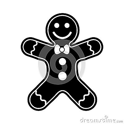 Gingerbread man cookie silhouette black icon vector, flat sign, isolated on white, Holiday sweet cookie illustration. Symbol of Vector Illustration