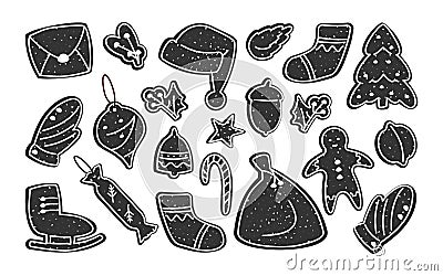 Gingerbread man cookies glyph template vector set Cartoon Illustration