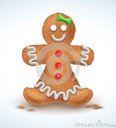 Gingerbread man decorated colored icing. Holiday cookie in shape of . Qualitative vector illustration for new year s day Vector Illustration