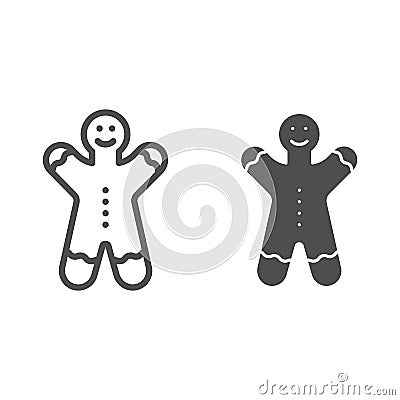 Gingerbread man line and glyph icon. Christmas sweets vector illustration isolated on white. Biscuit outline style Vector Illustration