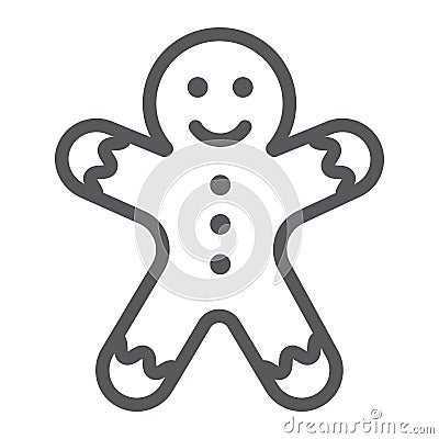 Gingerbread man line icon, christmas and sweet, cookie sign, vector graphics, a linear pattern on a white background. Vector Illustration