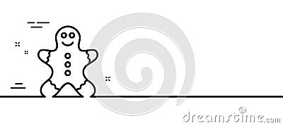 Gingerbread man line icon. Ginger cookie sign. Minimal line pattern banner. Vector Vector Illustration