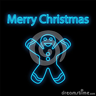 Gingerbread man neon sign. Ginger bread, cookie, biscuit. Vector illustration in neon style for topics like Christmas, dessert Vector Illustration