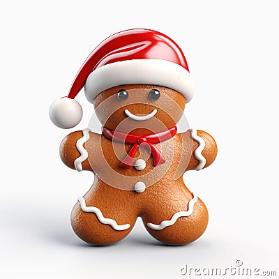 Gingerbreadman in santa claus hat on transparent or white background Stock Photo