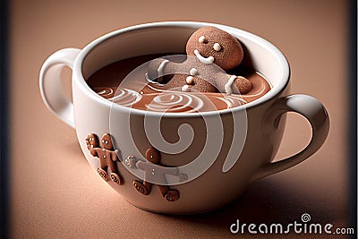 Gingerbread man sitting in a cup of hot cocoa Stock Photo