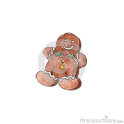 The gingerbread man on white background, watercolor illustration. Cartoon Illustration