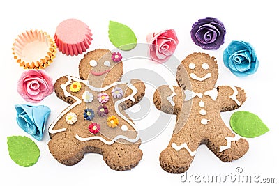 Gingerbread Man and Woman Cookies Stock Photo