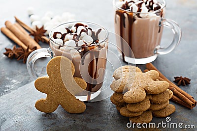 Gingerbread men cookies and hot chocolate Stock Photo