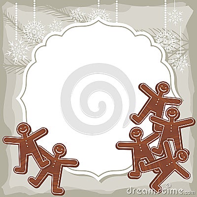 Gingerbread people on retro frame Vector Illustration