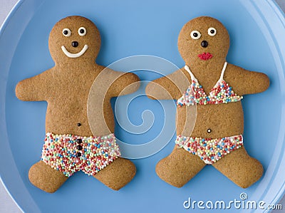 Gingerbread People with Sugar Candy Swimwear Stock Photo