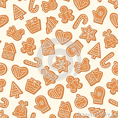 Gingerbread seamless pattern. Cartoon christmas background. Vector Illustration