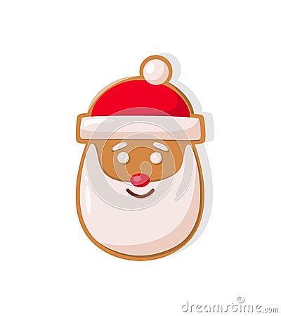 Gingerbread Smiling Head of Santa Vector Isolated Vector Illustration