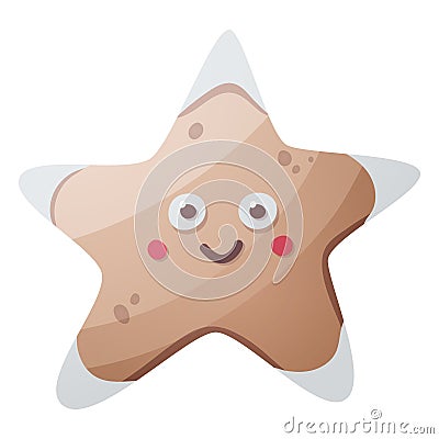 Gingerbread smiling star brown cookie with white glaze. Simple vector illustration. Christmas baking. Cute cartoon style Vector Illustration