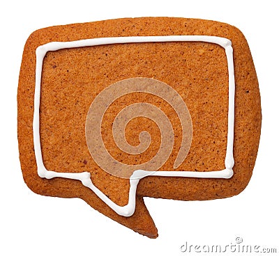 Gingerbread Speech Bubble Cookie Isolated on White Background Stock Photo