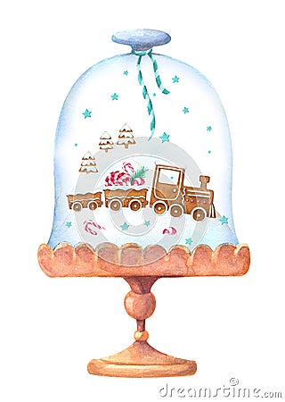 Gingerbread train under a glass dome Stock Photo