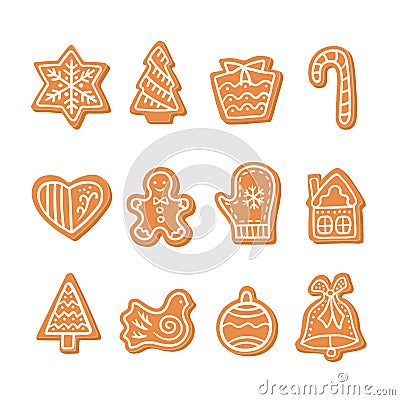 Gingerbread vector set. Winter cartoon decoration. Vector Illustration