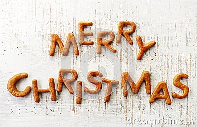 Gingerbread words Merry Christmas Stock Photo