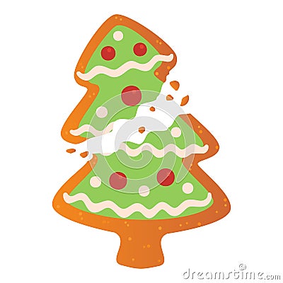 Gingerbread xmas tree broken cookies. Vector Illustration