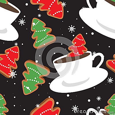 Gingerbreads and cups of cocoa, seamless pattern Vector Illustration