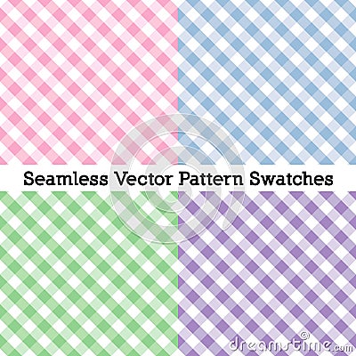 Gingham Cross Weave Seamless Patterns, Four Pastel Colors: Pink, Powder Blue, Misty Green. Lavender Vector Illustration