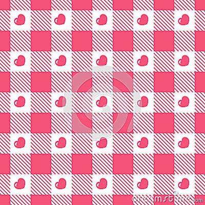 Gingham pattern with heart checkered plaids Vector Illustration