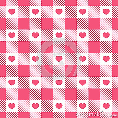 Gingham pattern heart checkered plaids for Valentines day Vector Illustration