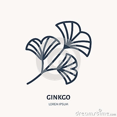 Ginkgo flat line icon. Chinese medicinal plant vector illustration. Thin sign for herbal medicine Vector Illustration