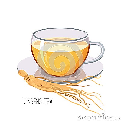 Ginseng tea. Health herb food medicine concept on white background. Vector illustration Vector Illustration