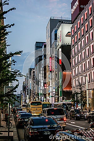 Ginza district of Tokyo at dawn Editorial Stock Photo