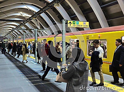 Ginza Line Rush Hour before COVID masks Editorial Stock Photo