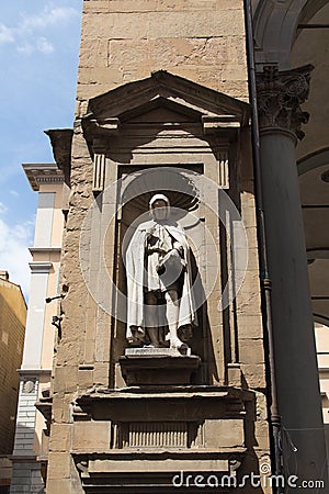 Giovanni Villani niche statue in the Loggia del Mercato Nuovo, Florence, Italy Editorial Stock Photo