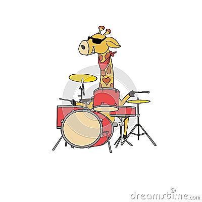 girafe playing drum illustration Cartoon Illustration