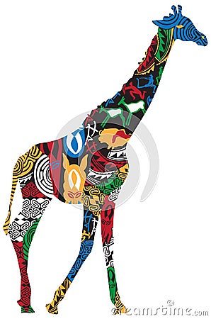 Giraffe in the African ethnic patterns Vector Illustration