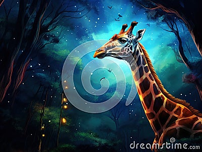 Ai Generated illustration Wildlife Concept of Giraffe attention Cartoon Illustration