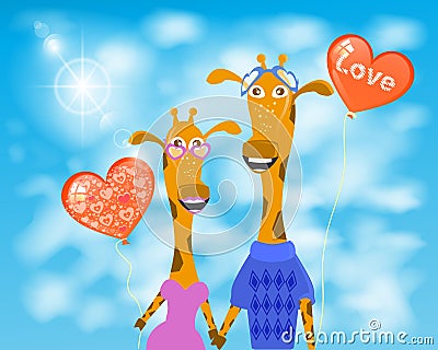 Giraffe with balloons. valentines day baby picture Vector Illustration