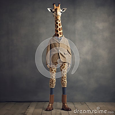 Giraffe In Boots: A Playful Muralistic Portrait With Human Legs Stock Photo