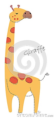 Giraffe . Cute animals cartoon characters . Flat shape and line stroke design . Vector Illustration