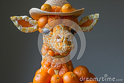 A giraffe doll made of orange on a gray background. 3d illustration Cartoon Illustration