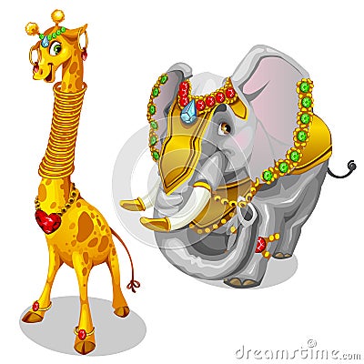 Giraffe and elephant decorated precious jewelry Vector Illustration