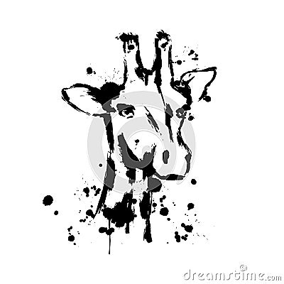 Giraffe face black brushstroke, African animals, vector , giraffe head Vector Illustration